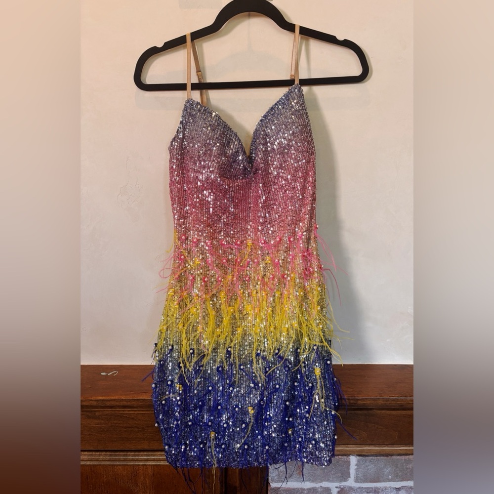 Colorful Feather Mini Dress